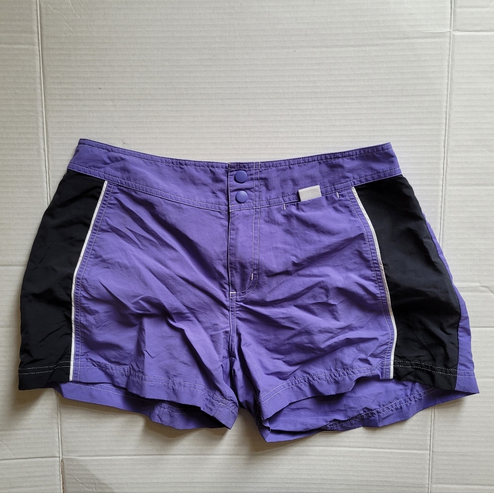 LL Bean shorts swim style nylon size 12 purple black preppy outdoor sporty
